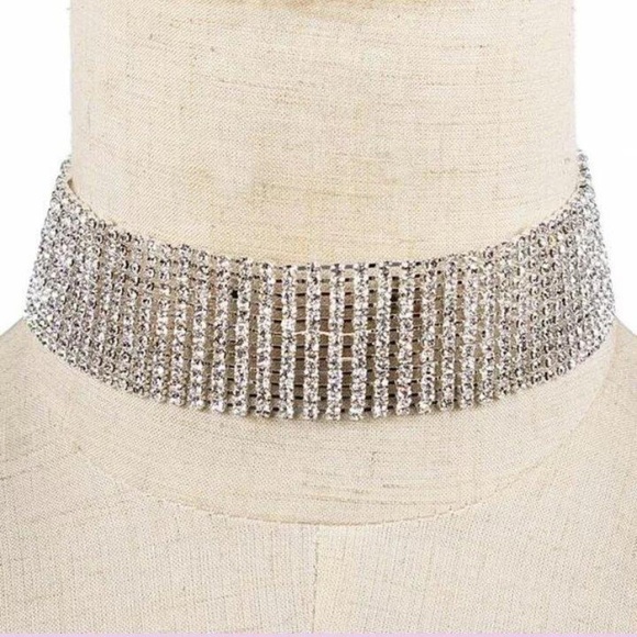 RHINESTONE 10 LINE CHOKER NECKLACE - Picture 1 of 1